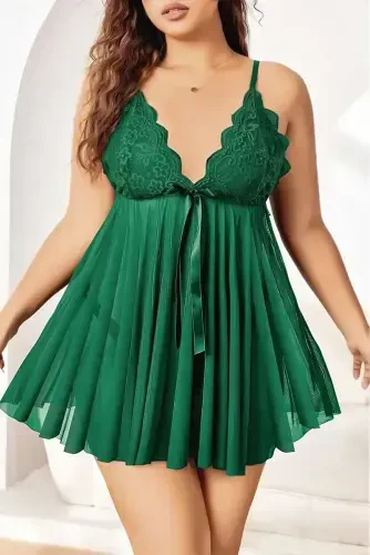 Akbeniz Plus Size Fantasy Nightdress Green B2000 - 1