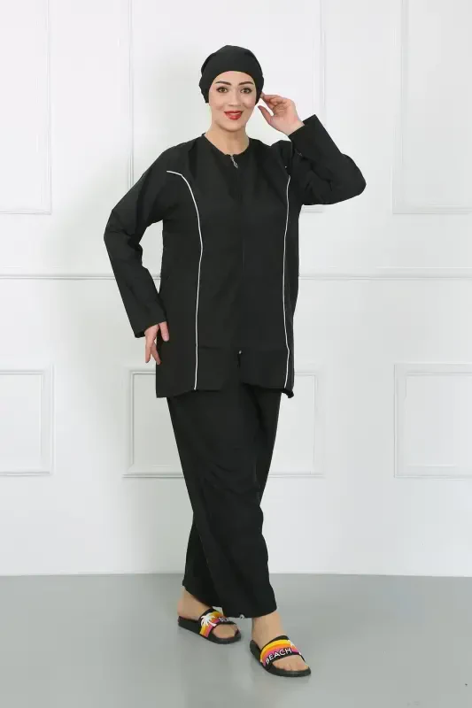 Akbeniz Plus Size Hijab Plus Size Swimsuit Black 44010 - 2