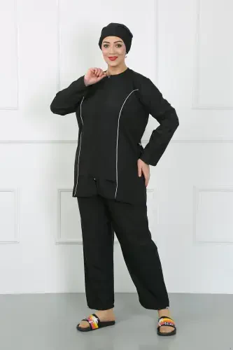 Akbeniz Plus Size Hijab Plus Size Swimsuit Black 44010 - 3