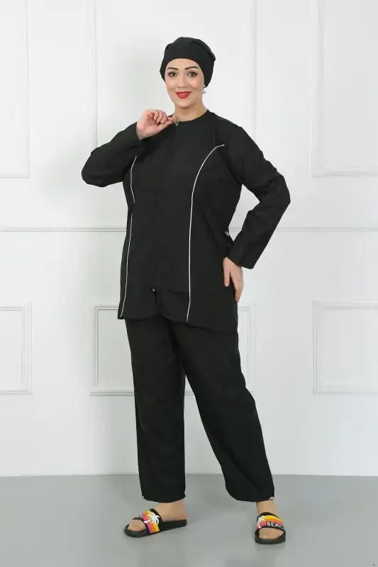 Akbeniz Plus Size Hijab Plus Size Swimsuit Black 44010 - 3