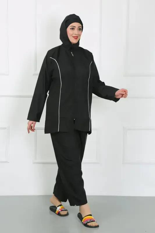 Akbeniz Plus Size Hijab Plus Size Swimsuit Black 44010 - 4