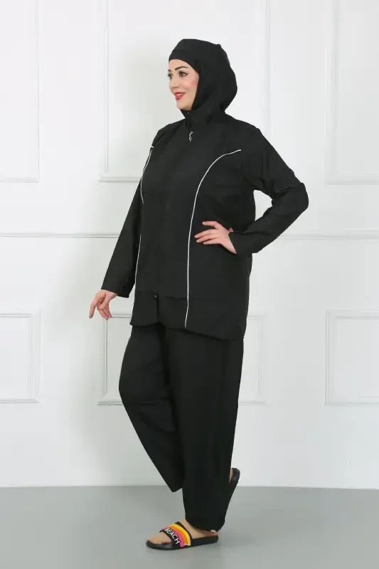 Akbeniz Plus Size Hijab Plus Size Swimsuit Black 44010 - 5