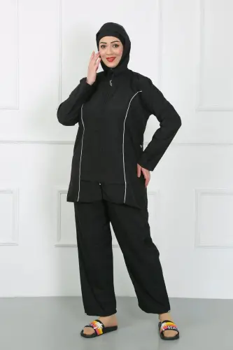 Akbeniz Plus Size Hijab Plus Size Swimsuit Black 44010 