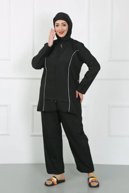 Akbeniz Plus Size Hijab Plus Size Swimsuit Black 44010 - 1