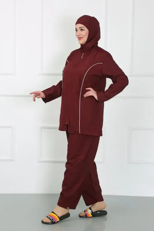 Akbeniz Plus Size Islamic Swimsuit Burgundy 44010 - 3