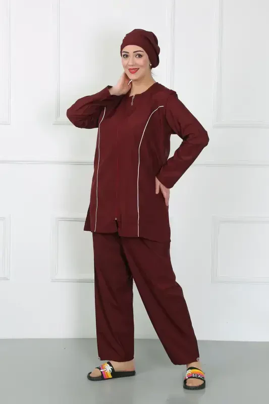Akbeniz Plus Size Islamic Swimsuit Burgundy 44010 - 4