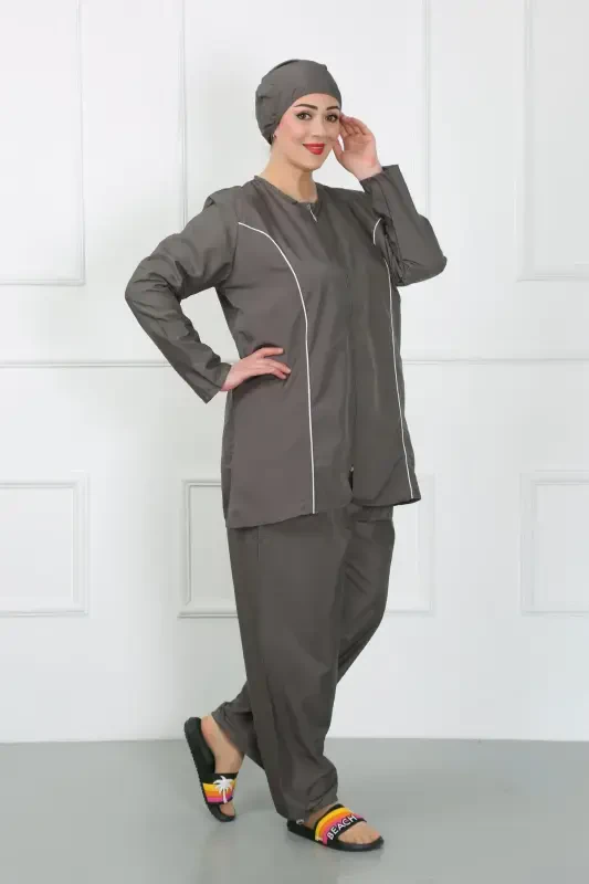 Akbeniz Plus Size Islamic Swimsuit Grey 44010 - 1
