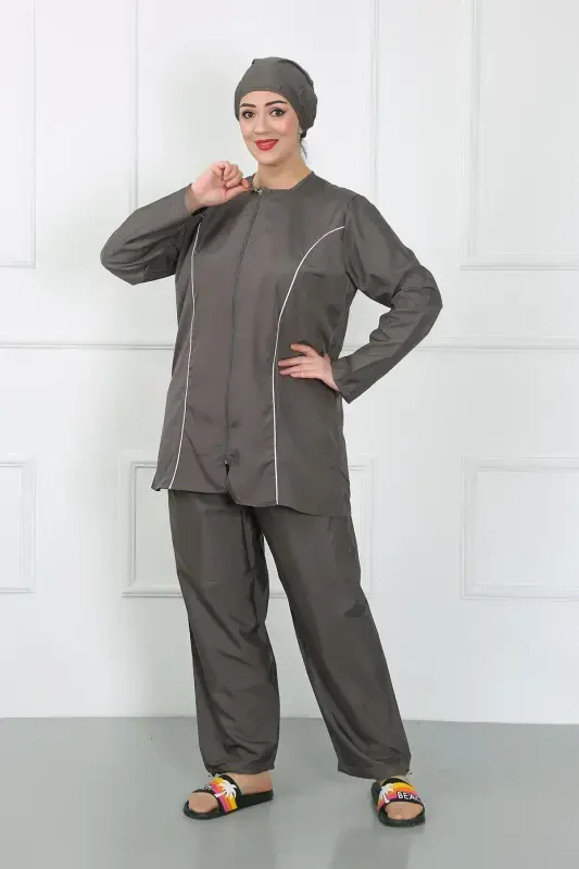 Akbeniz Plus Size Islamic Swimsuit Grey 44010 - 3