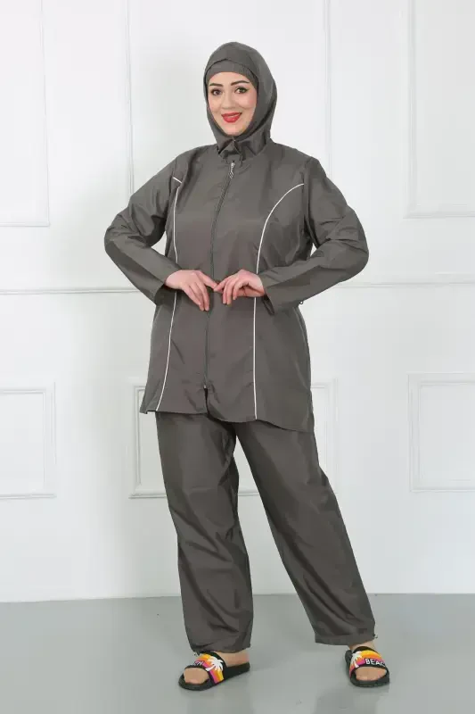 Akbeniz Plus Size Islamic Swimsuit Grey 44010 - 4