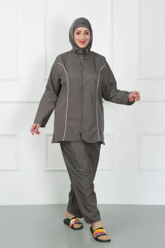 Akbeniz Plus Size Islamic Swimsuit Grey 44010 - 5