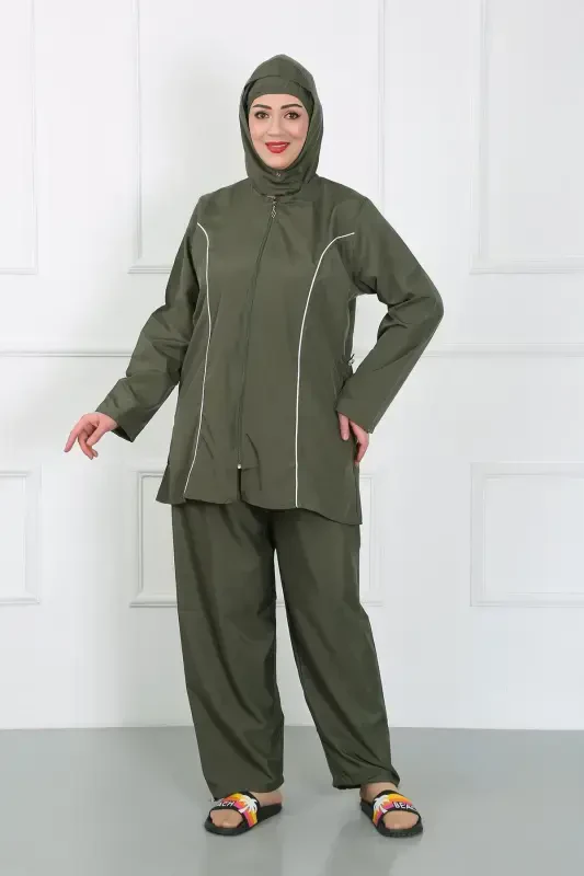 Akbeniz Plus Size Islamic Swimwear Large Swimsuit Khaki 44010 - 1