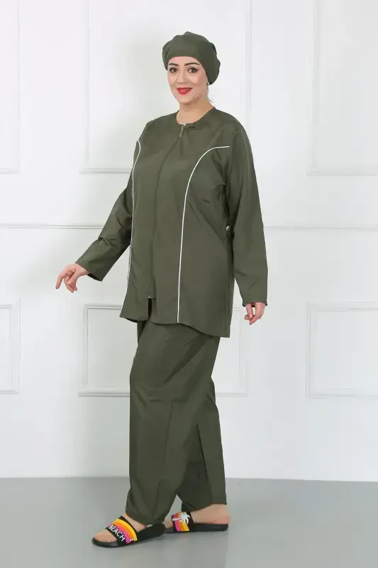 Akbeniz Plus Size Islamic Swimwear Large Swimsuit Khaki 44010 - 5