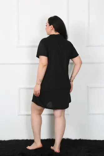 Akbeniz Plus Size Knitted Buttoned Black Tunic Nightdress 1025 - 4