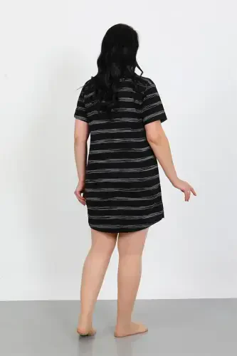 Akbeniz Plus Size Knitted Buttoned Black Tunic Nightdress 1033 - 3