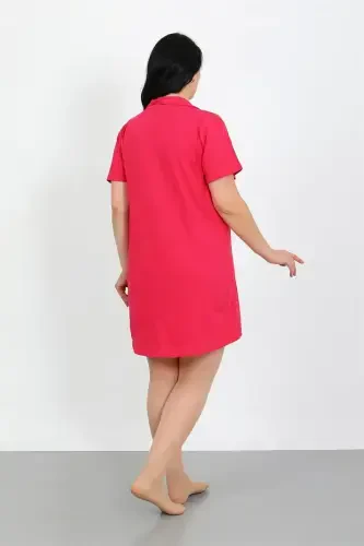 Akbeniz Plus Size Knitted Buttoned Fuchsia Tunic Nightdress 1025 - 3