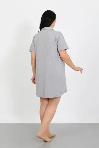 Akbeniz Plus Size Knitted Buttoned Gray Tunic Nightdress 1025 - 2