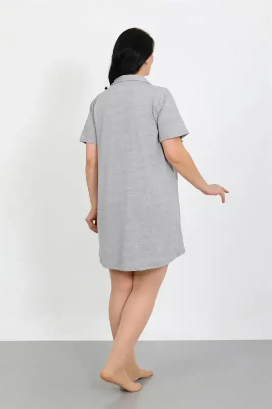 Akbeniz Plus Size Knitted Buttoned Gray Tunic Nightdress 1025 - 2