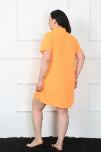 Akbeniz Plus Size Knitted Buttoned Orange Tunic Nightgown 1025 - 4
