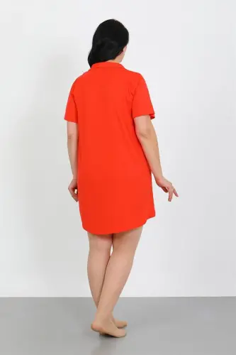 Akbeniz Plus Size Knitted Buttoned Pomegranate Tunic Nightdress 1025 - 3