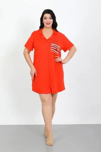 Akbeniz Plus Size Knitted Buttoned Pomegranate Tunic Nightdress 1025 - 5