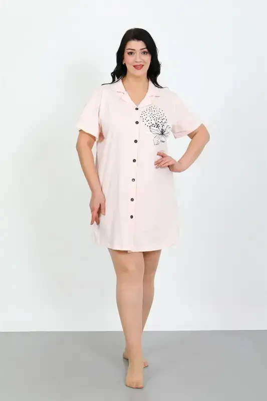 Akbeniz Plus Size Knitted Buttoned Powder Tunic Nightdress 1025 - 2