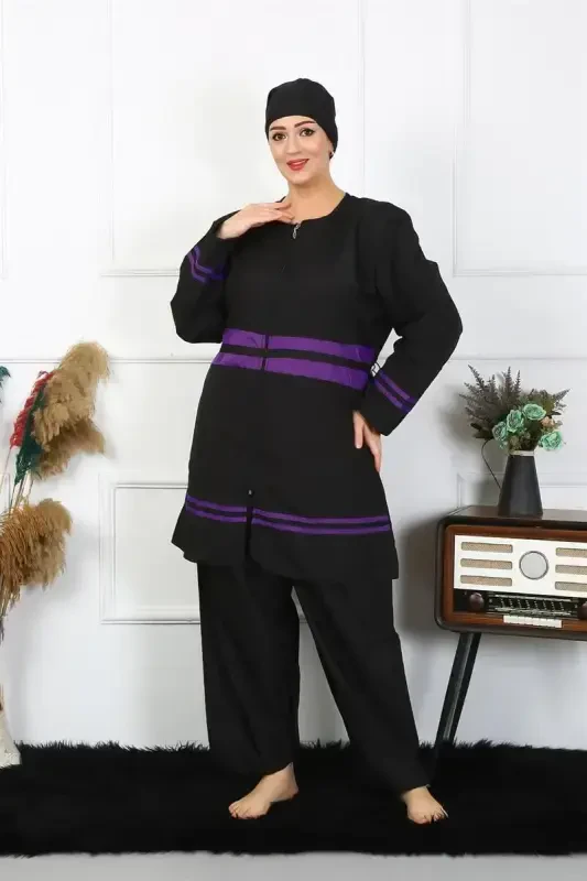 Akbeniz Plus Size Modest Swimsuit 60-62-64-66 Size Black 55015 - 2