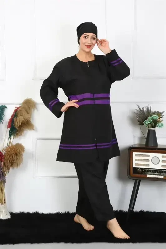 Akbeniz Plus Size Modest Swimsuit 60-62-64-66 Size Black 55015 - 4