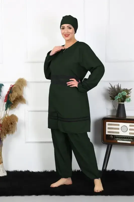 Akbeniz Plus Size Modest Swimsuit 60-62-64-66 Size Khaki 55015 - 2