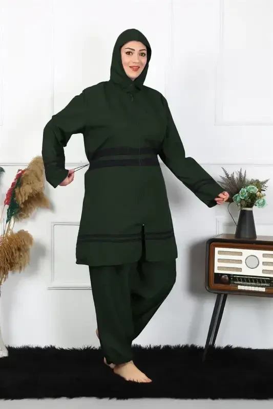 Akbeniz Plus Size Modest Swimsuit 60-62-64-66 Size Khaki 55015 - 4