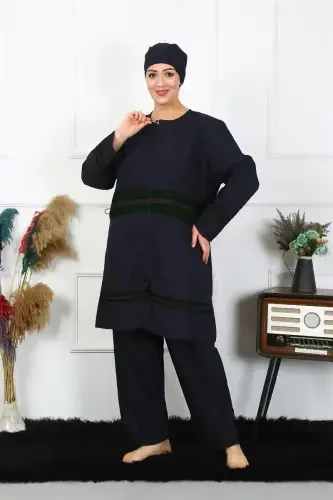 Akbeniz Plus Size Modest Swimsuit 60-62-64-66 Size Navy Blue 55015 - 2