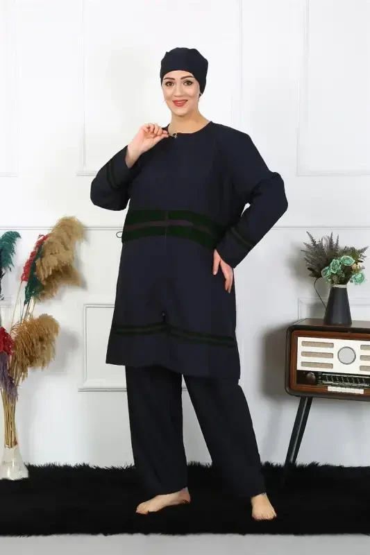 Akbeniz Plus Size Modest Swimsuit 60-62-64-66 Size Navy Blue 55015 - 2
