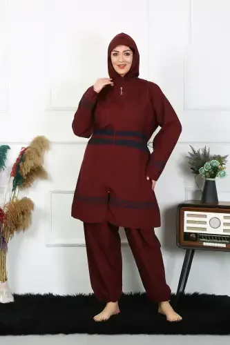 Akbeniz Plus Size Modest Swimsuit 7XL-8XL-9XL-10XL Burgundy 55010 - 7