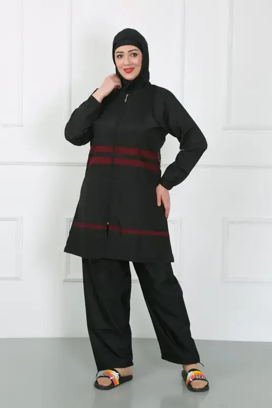 Akbeniz Plus Size Modest Swimsuit Black 44025 - AKBENIZ