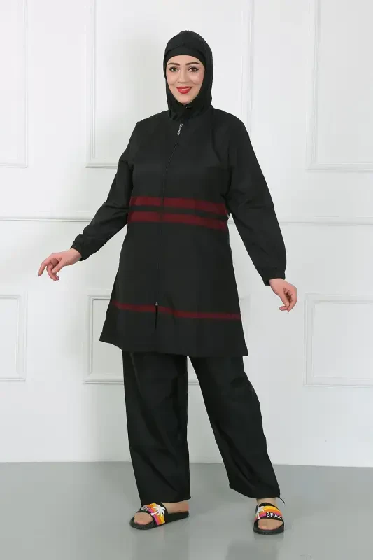 Akbeniz Plus Size Modest Swimsuit Black 44025 - 3