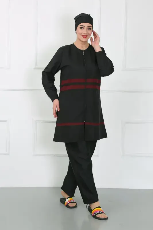 Akbeniz Plus Size Modest Swimsuit Black 44025 - 6