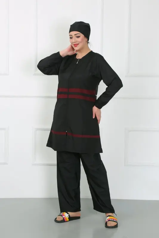 Akbeniz Plus Size Modest Swimsuit Black 44025 - 2