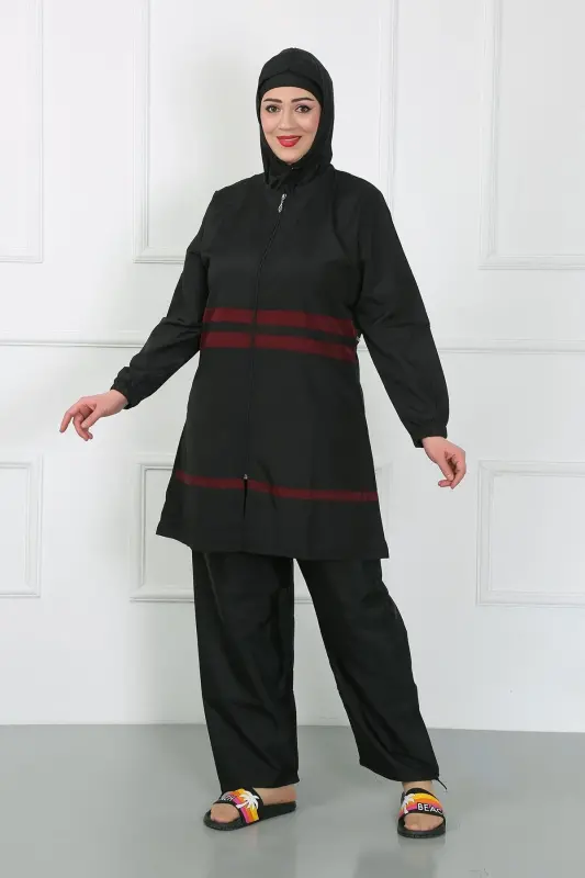 Akbeniz Plus Size Modest Swimsuit Black 44025 - 3