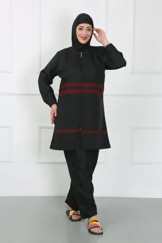 Akbeniz Plus Size Modest Swimsuit Black 44025 - 5