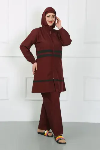 Akbeniz Plus Size Modest Swimsuit Burgundy 44020 - 1