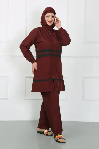 Akbeniz Plus Size Modest Swimsuit Burgundy 44020 