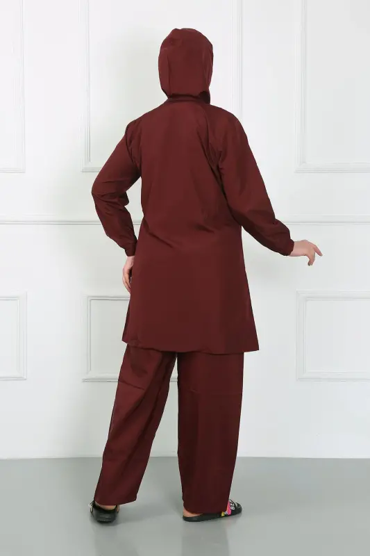 Akbeniz Plus Size Modest Swimsuit Burgundy 44020 - 3