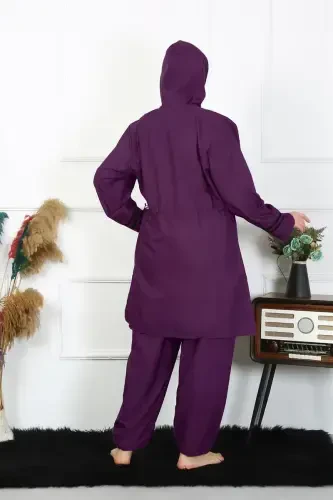 Akbeniz Plus Size Muslim Swimsuit 60-62-64-66 Size Purple 55015 - 3