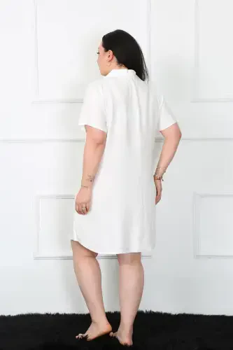 Akbeniz Plus Size Woven Buttoned White Tunic Nightgown 1022 - 4