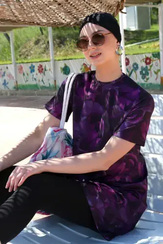 Akbeniz Qisqa Qol Gullu Yarim Tesettür Mayo 33014 - 3