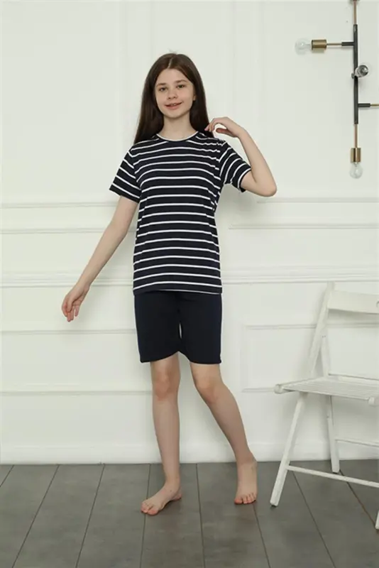 Akbeniz Qiz bolalar uchun yozgi shortikli pijama to'plami 20407 - 2