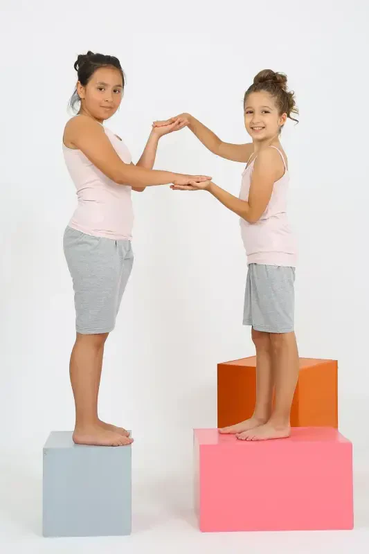 Akbeniz Qizlar Bolali Iplar Yelkali Shorti Penye Pushti Pijama To'plami 20430 - 5