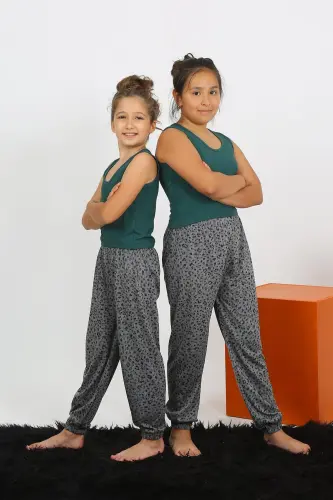 Akbeniz qizlar uchun nolli qo'lli zumrad yashil pijama to'plami 20433 - 3