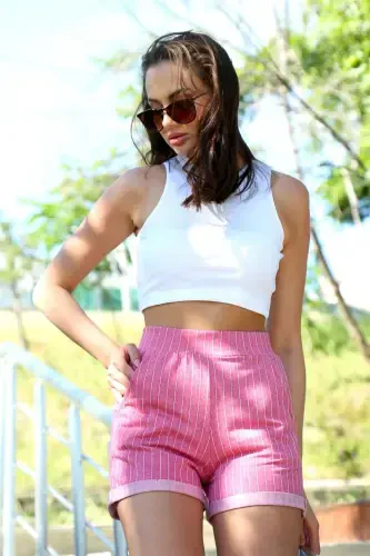 Akbeniz Shorts Crop Pink Suit 26550 - 3