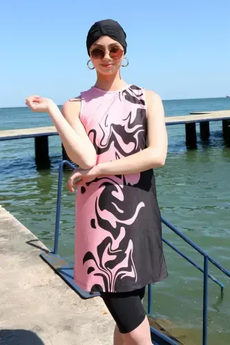 Akbeniz Sleeveless Patterned Half Burkini Swimsuit 33008 - 1