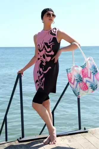 Akbeniz Sleeveless Patterned Half Burkini Swimsuit 33008 - 2